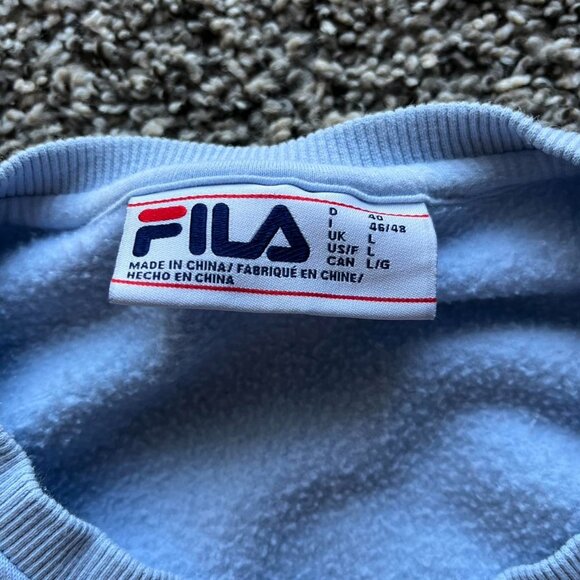 Light Blue Fila Cropped Sweatshirt, Women's Large Crop Top Pullover, Fall Layers - Picture 4 of 5